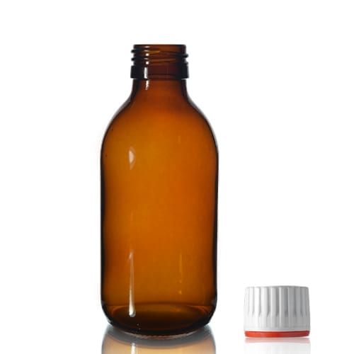 200ml-Amber-Glass-Sirop-Bottle-w-Red-Band-Cap